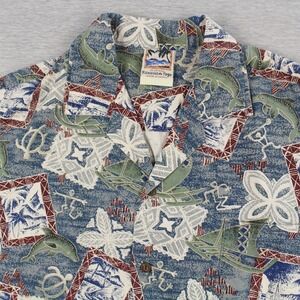 Hawaiian Togs Hawaiian Shirt Mens L Blue Red Short Sleeve Cotton